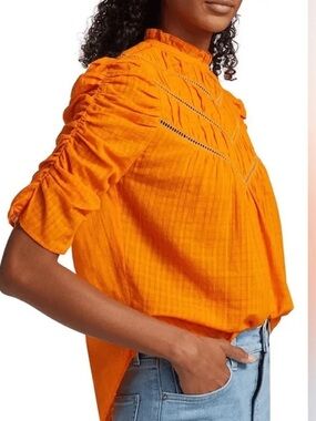 Veronica Beard Frasier Blouse Womens Size 4 Victorian Romantic Orange Cotton
